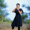 Women Black Solid Knee Length, Fit And Flare & A-line Georgette Dress
