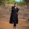 Women Black Solid Knee Length, Fit And Flare & A-line Georgette Dress